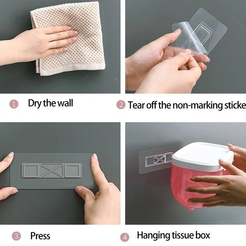 Bathroom Toilet Paper Holder Punch-free Waterproof Storage Box Toilet Paper Storage Rack Paper Towel Kitchen Storage Accessories Waterproof Toilet Paper Holder Wall Mounted Punch Free Paper Dispenser Transparent Storage Box Bathroom Kitchen Supply Stevvex