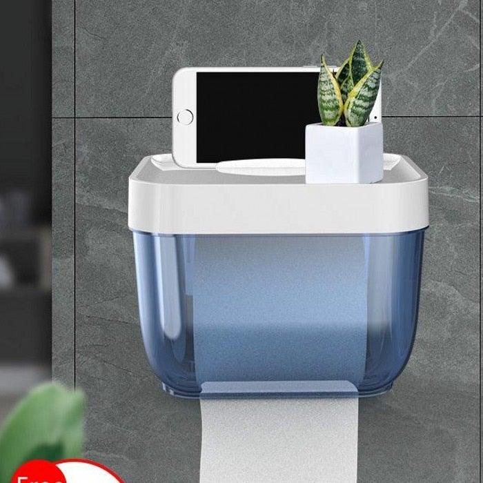 Bathroom Toilet Paper Holder Punch-free Waterproof Storage Box Toilet Paper Storage Rack Paper Towel Kitchen Storage Accessories Waterproof Toilet Paper Holder Wall Mounted Punch Free Paper Dispenser Transparent Storage Box Bathroom Kitchen Supply Stevvex