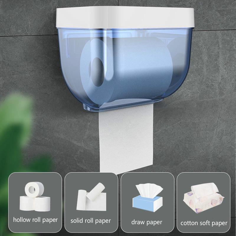 Bathroom Toilet Paper Holder Punch-free Waterproof Storage Box Toilet Paper Storage Rack Paper Towel Kitchen Storage Accessories Waterproof Toilet Paper Holder Wall Mounted Punch Free Paper Dispenser Transparent Storage Box Bathroom Kitchen Supply Stevvex