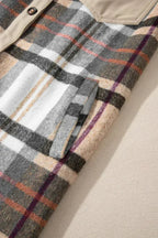 Khaki Plaid Patchwork Long Sleeve Mini Dress with Pockets