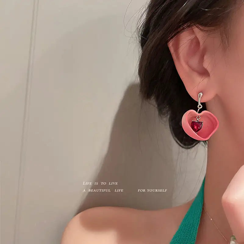 925 Silver Needle Crystal Love Sweet Peach Earrings Lootquake LLC