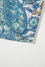 Blue Bohemian Paisley Floral V Neck Puff Sleeve Mini Dress