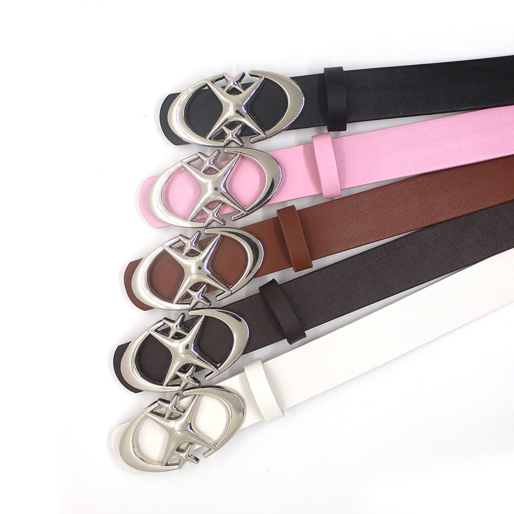 Fashion Wild Original Design Double Crescent Moon Cross Star Buckle Belt Pi-Mart
