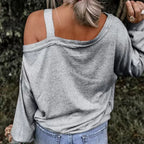 Ladies' Heart-shaped Cherry Blossom Graphic Print Asymmetric Dewdrop Shoulder Top Long Sleeved Shirt - SJB-DIAMOND ELITES