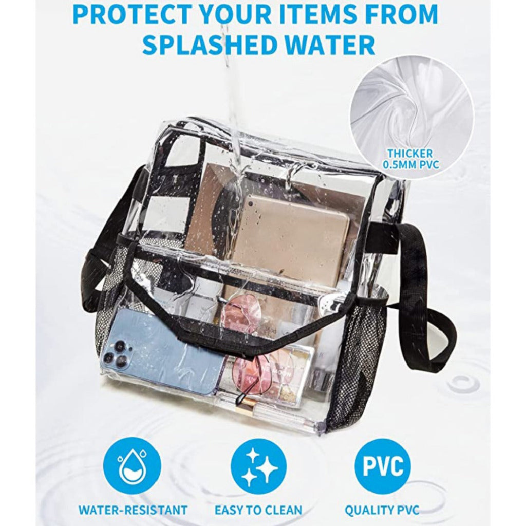 PVC transparent messenger bag, adjustable for travel sports events music venue, transparent shoulder bag large with compartments hobo - SJB-DIAMOND ELITES