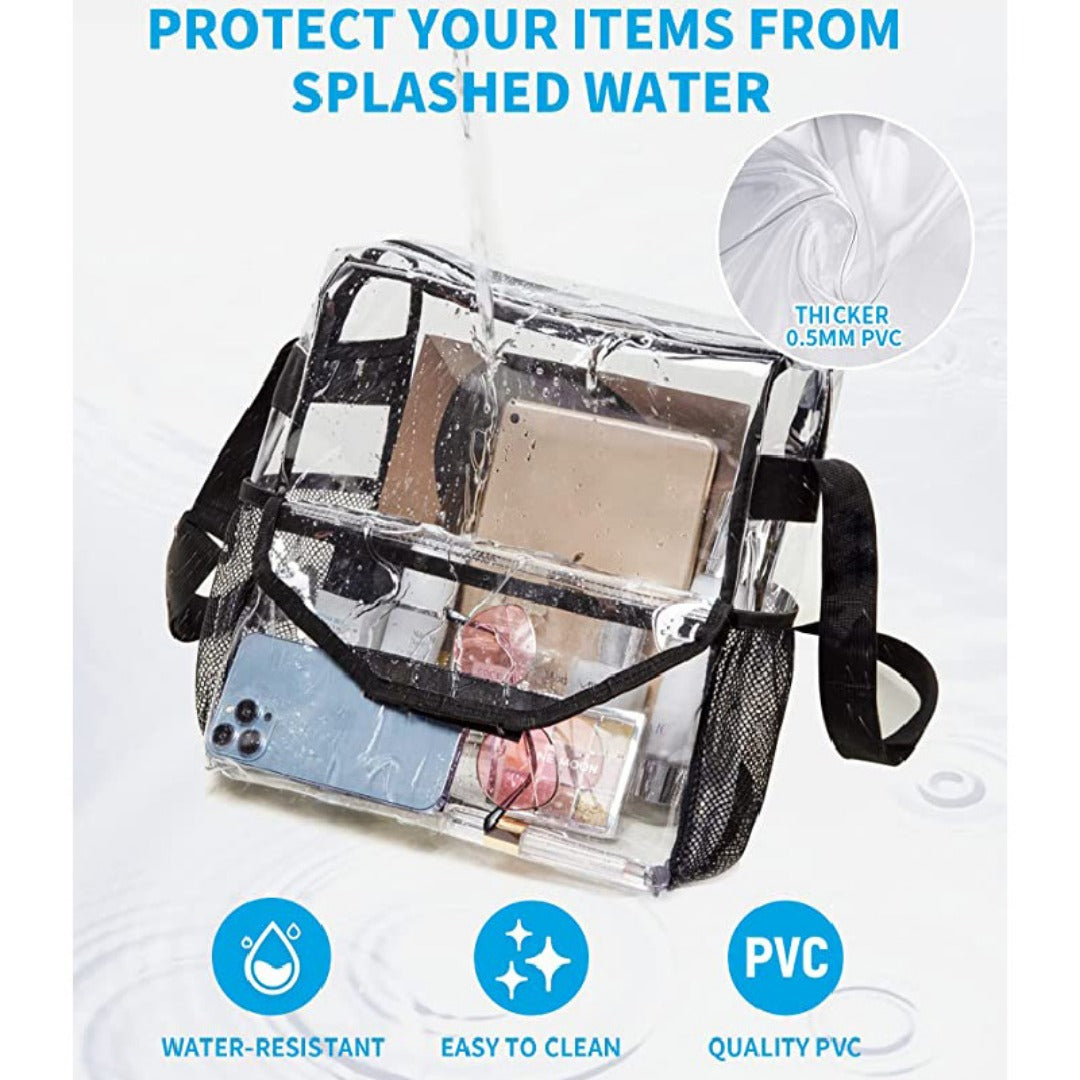 PVC transparent messenger bag, adjustable for travel sports events music venue, transparent shoulder bag large with compartments hobo - SJB-DIAMOND ELITES