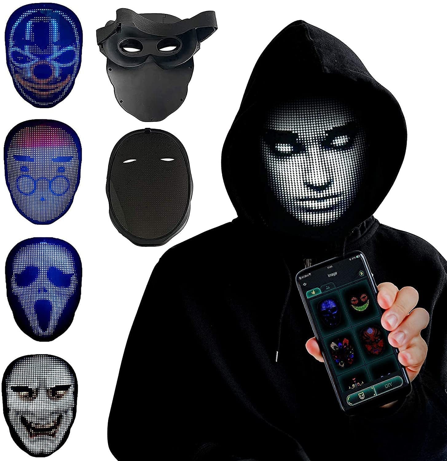 Halloween Face Masks Full Color LED Luminous Mask Face Changing Mask Party Bar Props Pi-Mart