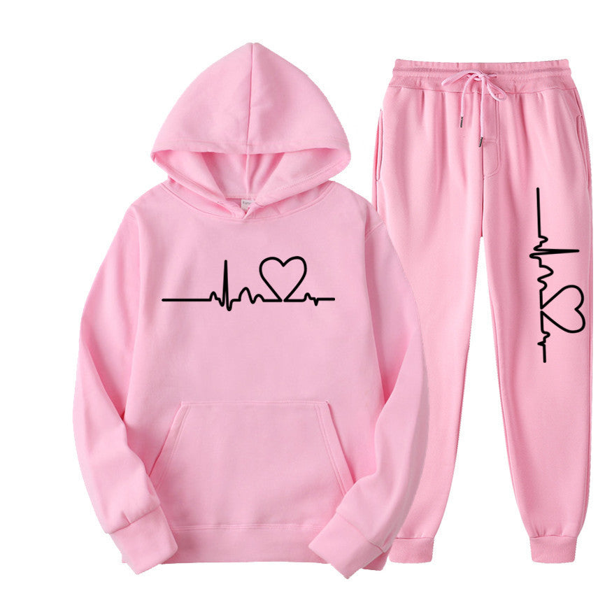 Men's And Women's Fleece-lined Sweater Suit Autumn And Winter Heart Figure Hoodie Lootquake LLC