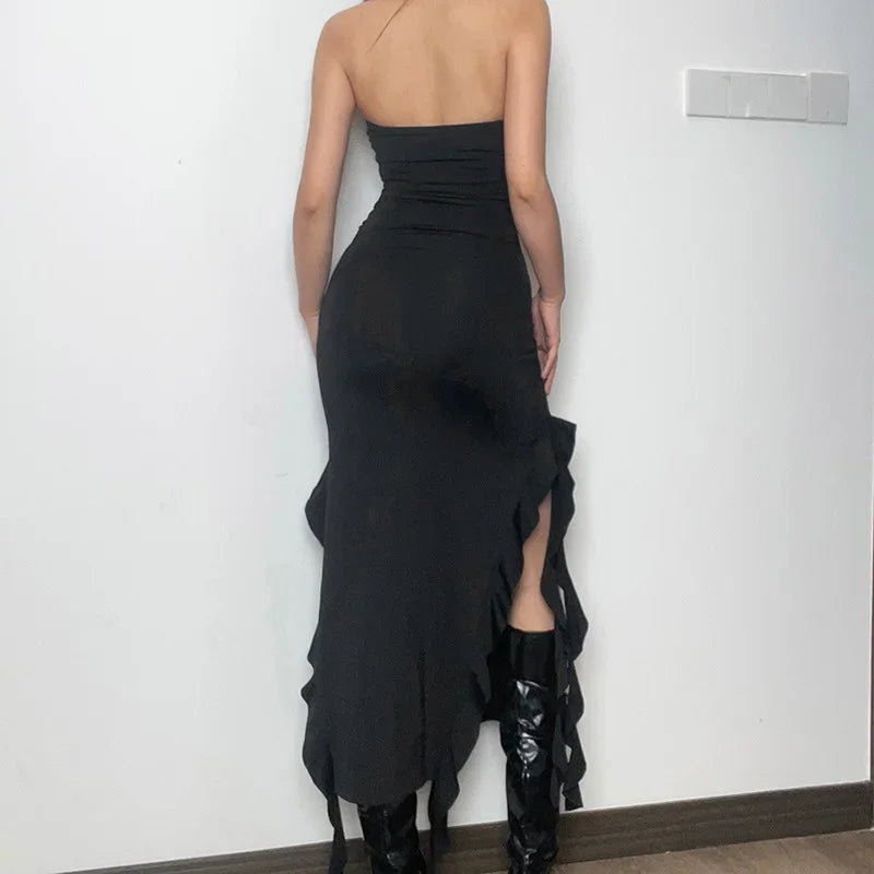 Summer New Y2K Sexy Hot Girl One-shoulder Jellyfish Style Fungus Sexy Breast-wrapped Irregular Dress Purplish Diva