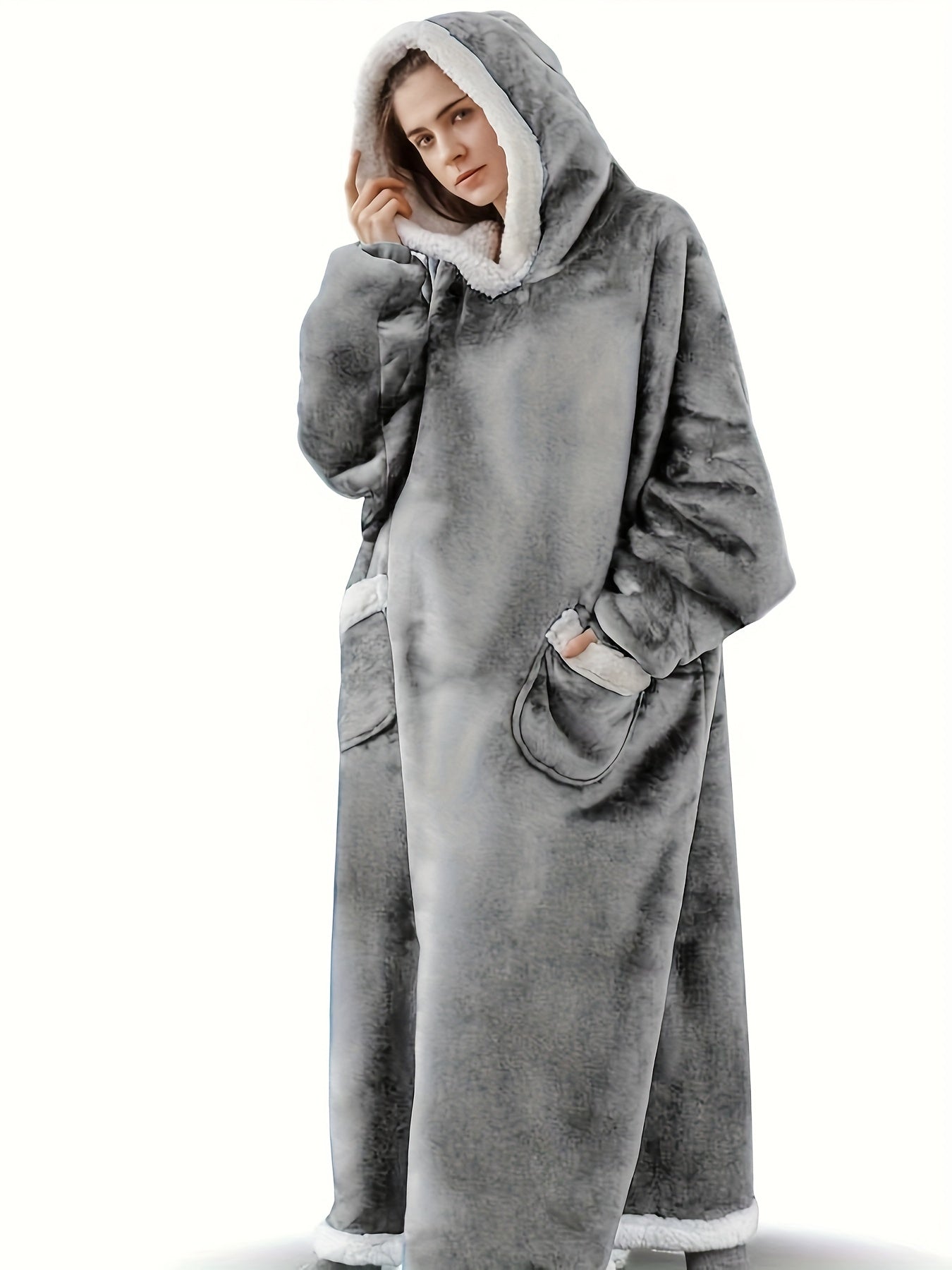 Cozy Plus Size Sherpa Fleece Robe - Ultra-Warm, Extra Long, Oversized Wearable Blanket with Pockets for Ultimate Relaxation - Soft, Thickened, and Plush for Women's Casual Loungewear Lootquake LLC
