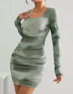 Ladies' Square Neck Printed Fashionable Slim Fit Dress With A Wrapped Buttocks - SJB-DIAMOND ELITES