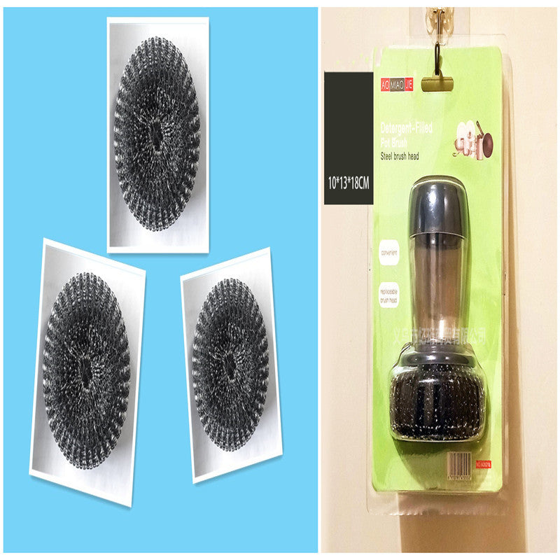 Kitchen Soap Dispensing Palm Brush Cleaner Push-type Brush Kitchen Detergent Tools Pi-Mart