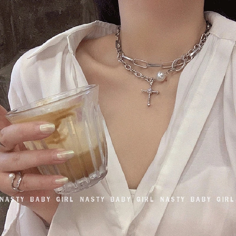 Vintage Minimalist Cross Pendant Necklace Pi-Mart