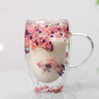 Creative Household Coffee Milk Dried Flower Quicksand Double Layer Glass Cup Pi-Mart