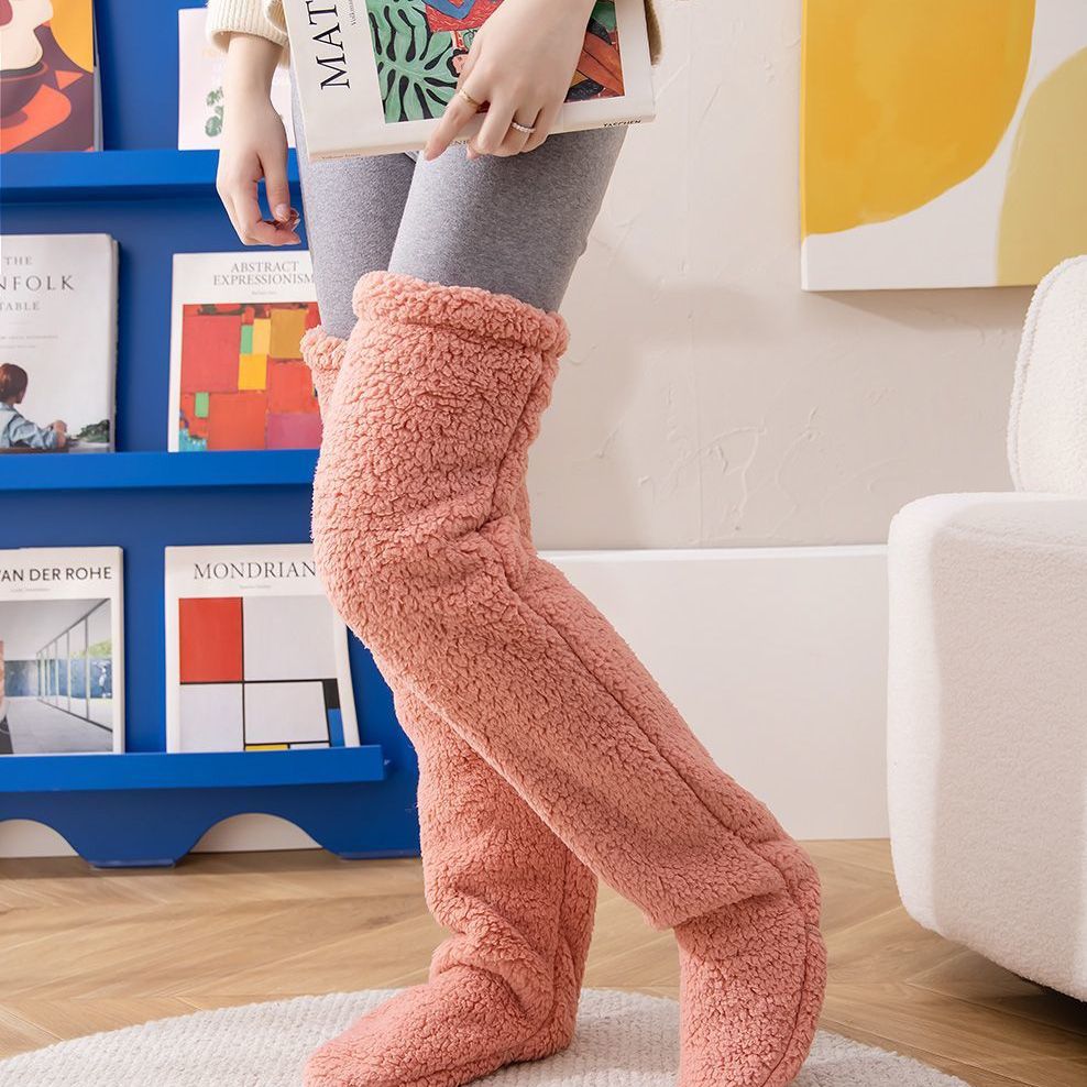 Over Knee High Fuzzy Long Socks Winter Warm Cold Leg Knee Joint Cold-proof Stockings Home Floor Sleeping Socks Pi-Mart