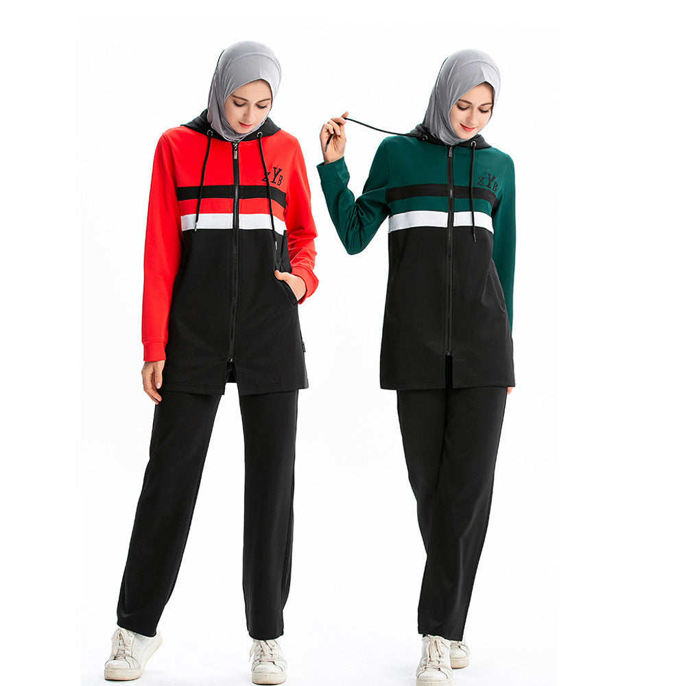 Zipper Drawstring Pocket Hooded Loose Casual Sports Sweatshirt Suit Pi-Mart