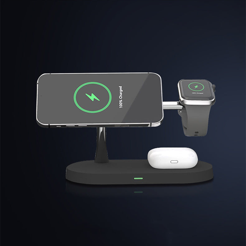 Multifunctional Five-In-One Magnetic Wireless Charging Watch Headset Desktop Mobile Phone Holder Charger 15W Fast Charge Pi-Mart