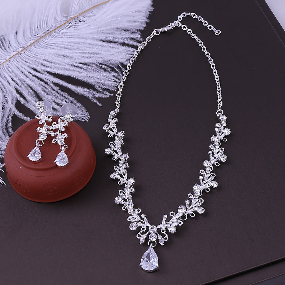 Bridal Rhinestone Zircon Earring Necklace Pi-Mart