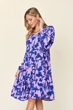Double Take Full Size Printed Ruffle Hem Dress with Pocket Stylish & Functional Women Dress
