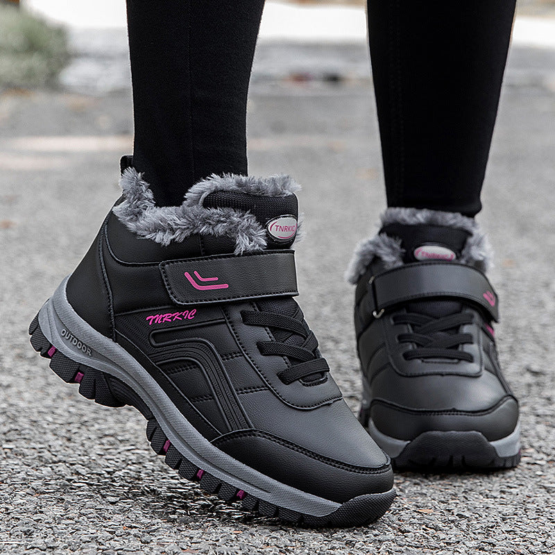 Winter Boots Women Men Warm Plush Velcro Snow Boots Climbing Hiking Shoes Pi-Mart