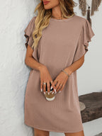 Ruffled Round Neck Short Sleeve Dress Feminine Simple Classic Dress Breathable And Comfy Dress Stevvex