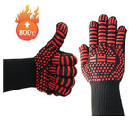 BBQ Gloves High Temperature Resistance Oven Mitts 500 800 Degrees Fireproof Barbecue Heat Insulation Microwave Oven Gloves Silicone Non-Slip Kitchen Cooking Gloves for Barbecue Cooking Stevvex