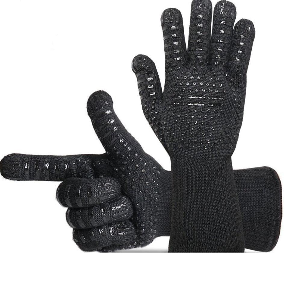 BBQ Gloves High Temperature Resistance Oven Mitts 500 800 Degrees Fireproof Barbecue Heat Insulation Microwave Oven Gloves Silicone Non-Slip Kitchen Cooking Gloves for Barbecue Cooking Stevvex