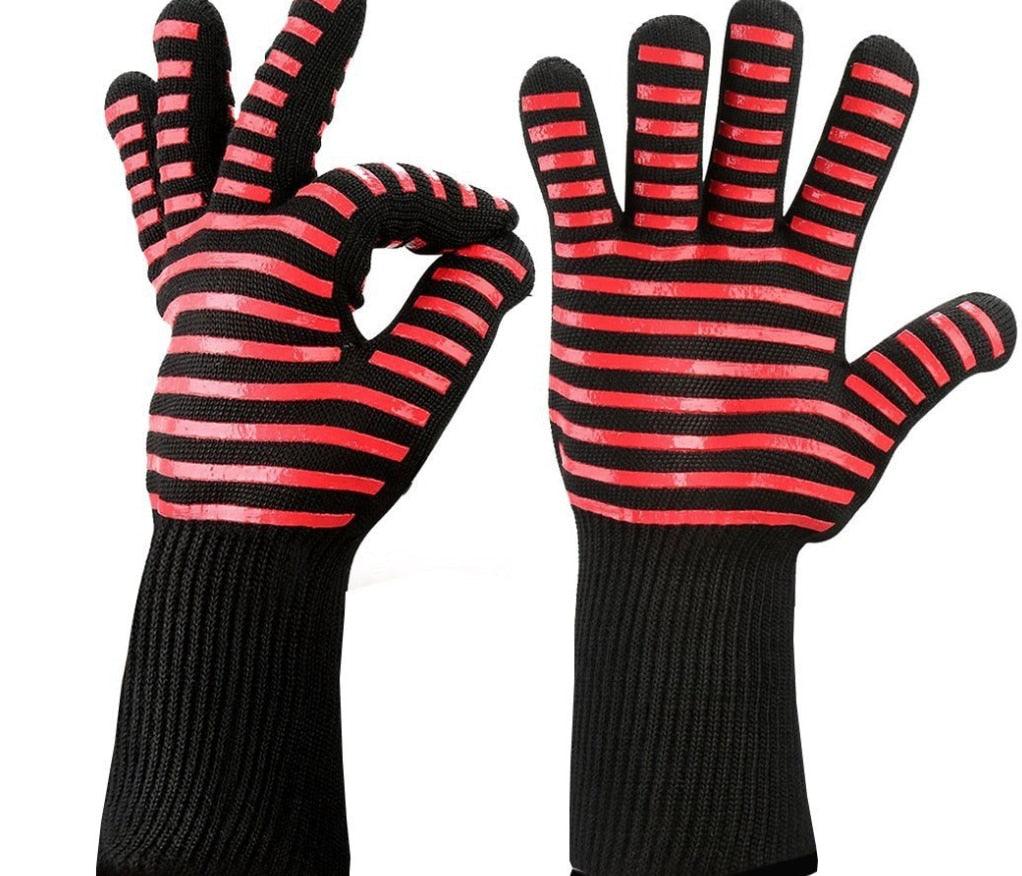BBQ Gloves High Temperature Resistance Oven Mitts 500 800 Degrees Fireproof Barbecue Heat Insulation Microwave Oven Gloves Silicone Non-Slip Kitchen Cooking Gloves for Barbecue Cooking Stevvex