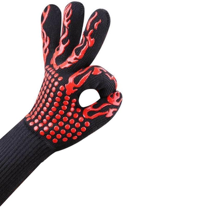 BBQ Gloves High Temperature Resistance Oven Mitts 500 800 Degrees Fireproof Barbecue Heat Insulation Microwave Oven Gloves Silicone Non-Slip Kitchen Cooking Gloves for Barbecue Cooking Stevvex