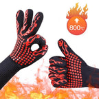 BBQ Gloves High Temperature Resistance Oven Mitts 500 800 Degrees Fireproof Barbecue Heat Insulation Microwave Oven Gloves Silicone Non-Slip Kitchen Cooking Gloves for Barbecue Cooking Stevvex