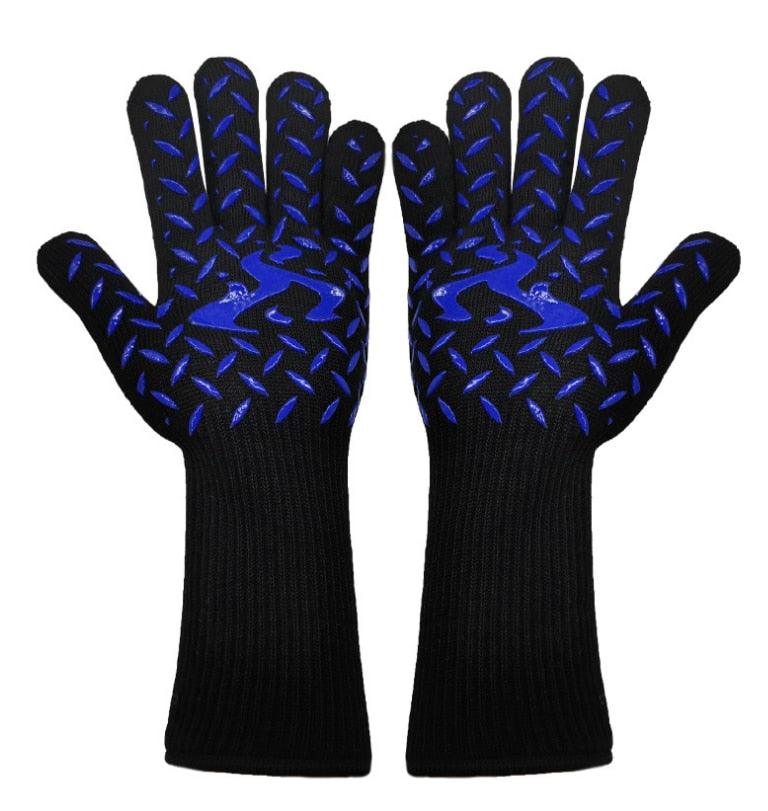 BBQ Gloves High Temperature Resistance Oven Mitts 500 800 Degrees Fireproof Barbecue Heat Insulation Microwave Oven Gloves Silicone Non-Slip Kitchen Cooking Gloves for Barbecue Cooking Stevvex