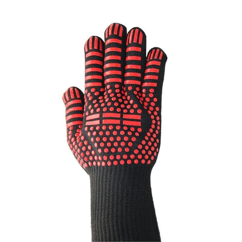 BBQ Gloves High Temperature Resistance Oven Mitts 500 800 Degrees Fireproof Barbecue Heat Insulation Microwave Oven Gloves Silicone Non-Slip Kitchen Cooking Gloves for Barbecue Cooking Stevvex
