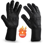 BBQ Gloves High Temperature Resistance Oven Mitts 500 800 Degrees Fireproof Barbecue Heat Insulation Microwave Oven Gloves Silicone Non-Slip Kitchen Cooking Gloves for Barbecue Cooking Stevvex