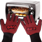 BBQ Gloves High Temperature Resistance Oven Mitts 500 800 Degrees Fireproof Barbecue Heat Insulation Microwave Oven Gloves Silicone Non-Slip Kitchen Cooking Gloves for Barbecue Cooking Stevvex
