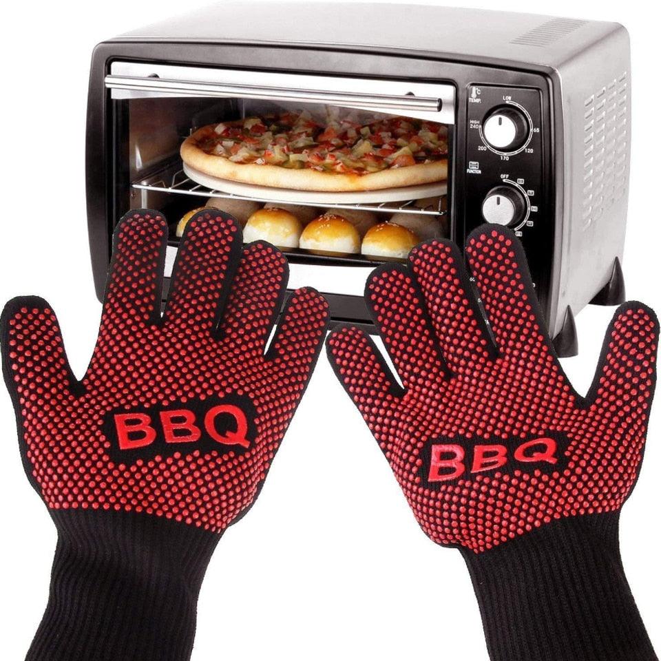 BBQ Gloves High Temperature Resistance Oven Mitts 500 800 Degrees Fireproof Barbecue Heat Insulation Microwave Oven Gloves Silicone Non-Slip Kitchen Cooking Gloves for Barbecue Cooking Stevvex