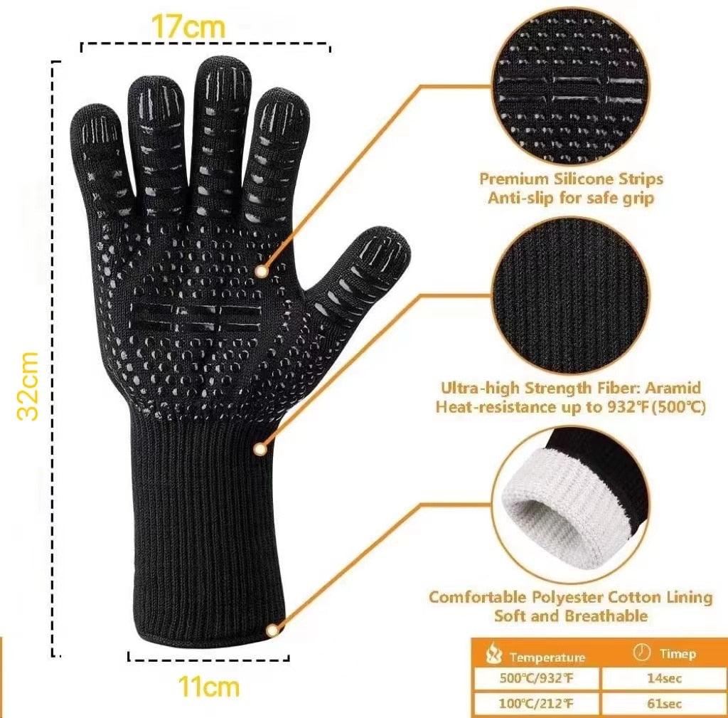 BBQ Gloves Silicone Heat-Resistant Glove Kitchen Microwave Oven Mitts 500 800 Degree Fireproof And Non-Slip Barbecue Gloves  Kitchen Gloves Long Wrist Protect Non-Slip Silicone for Barbecue Cooking Stevvex