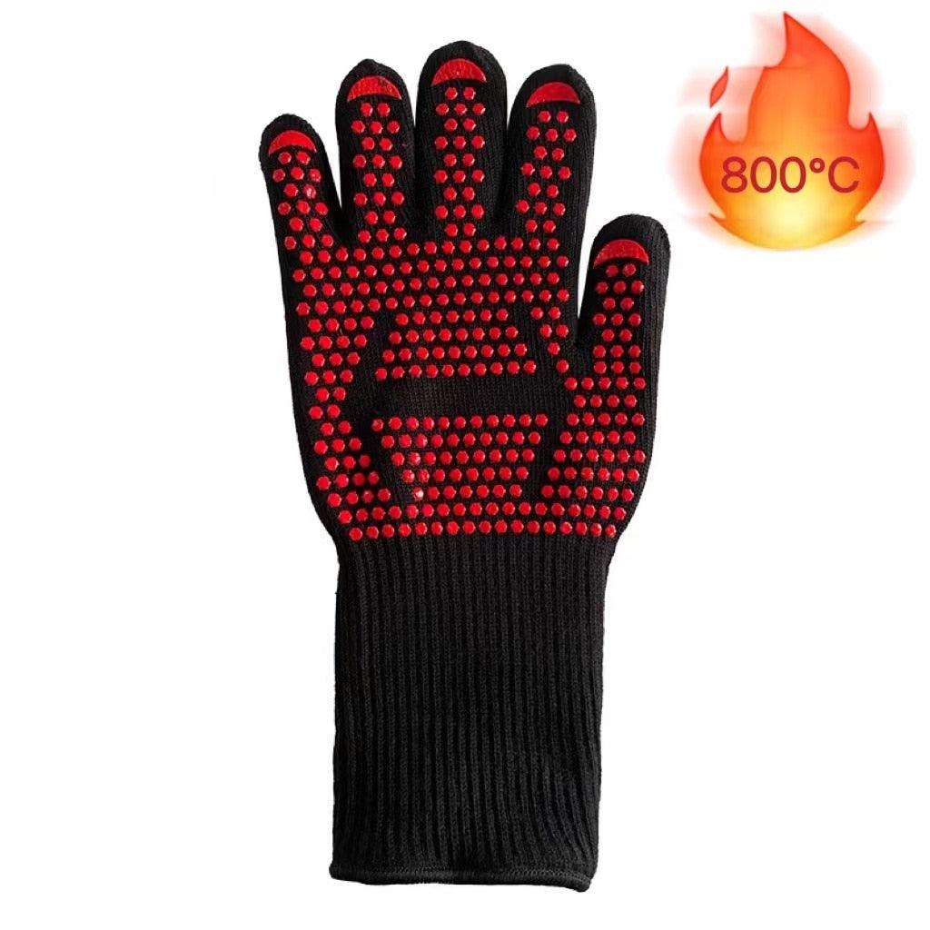 BBQ Gloves Silicone Heat-Resistant Glove Kitchen Microwave Oven Mitts 500 800 Degree Fireproof And Non-Slip Barbecue Gloves  Kitchen Gloves Long Wrist Protect Non-Slip Silicone for Barbecue Cooking Stevvex