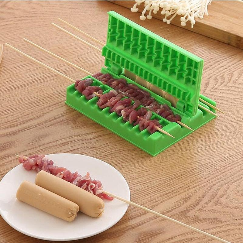 BBQ Meat String Machine Barbecue Skewer Tools Portable Skewer Kebab Maker Box Machine Grill Kitchen Accessories Automatic Meat Skewer Tools Beef Easy Wear Meat Maker Grill Barbecue Kitchen Accessories Tools Stevvex