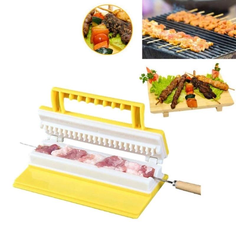 BBQ Meat String Machine Barbecue Skewer Tools Portable Skewer Kebab Maker Box Machine Grill Kitchen Accessories Automatic Meat Skewer Tools Beef Easy Wear Meat Maker Grill Barbecue Kitchen Accessories Tools Stevvex