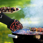 BBQ Oven Gloves High Temperature Resistance Barbecue Cooking Baking Heat Insulation 14 Inch Bracers Microwave Gloves Fireproof Kitchen Gloves for Outdoor Cooking BBQ Barbecue Accessories Stevvex