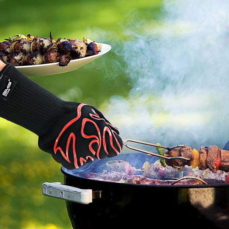 BBQ Oven Gloves High Temperature Resistance Barbecue Cooking Baking Heat Insulation 14 Inch Bracers Microwave Gloves Fireproof Kitchen Gloves for Outdoor Cooking BBQ Barbecue Accessories Stevvex