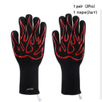 BBQ Oven Gloves High Temperature Resistance Barbecue Cooking Baking Heat Insulation 14 Inch Bracers Microwave Gloves Fireproof Kitchen Gloves for Outdoor Cooking BBQ Barbecue Accessories Stevvex