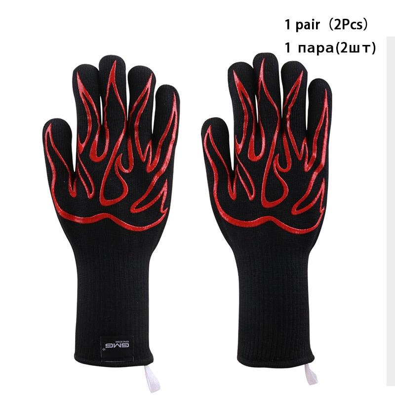 BBQ Oven Gloves High Temperature Resistance Barbecue Cooking Baking Heat Insulation 14 Inch Bracers Microwave Gloves Fireproof Kitchen Gloves for Outdoor Cooking BBQ Barbecue Accessories Stevvex