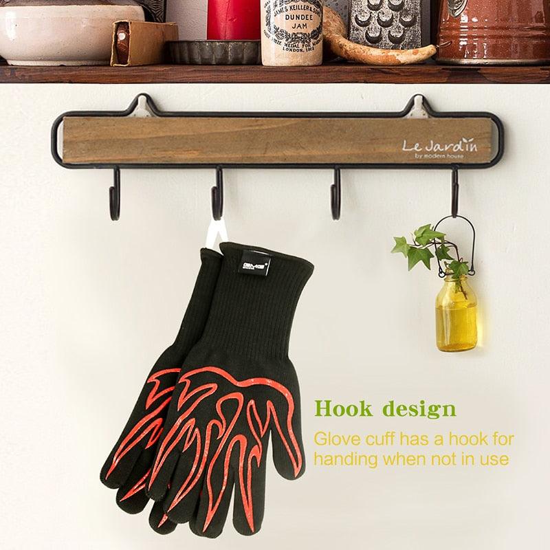 BBQ Oven Gloves High Temperature Resistance Barbecue Cooking Baking Heat Insulation 14 Inch Bracers Microwave Gloves Fireproof Kitchen Gloves for Outdoor Cooking BBQ Barbecue Accessories Stevvex