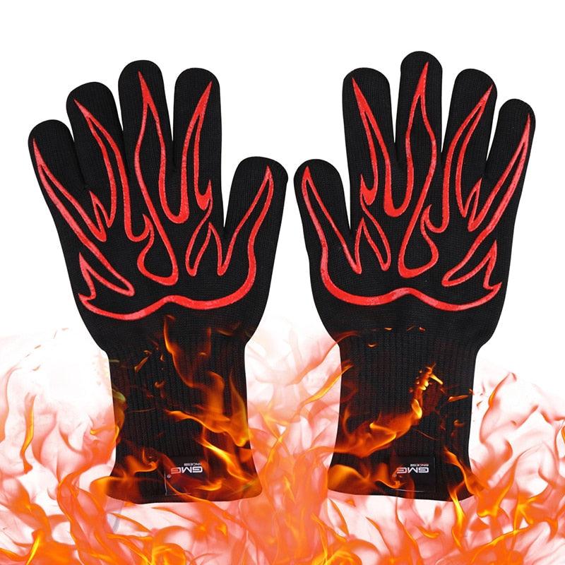 BBQ Oven Gloves High Temperature Resistance Barbecue Cooking Baking Heat Insulation 14 Inch Bracers Microwave Gloves Fireproof Kitchen Gloves for Outdoor Cooking BBQ Barbecue Accessories Stevvex