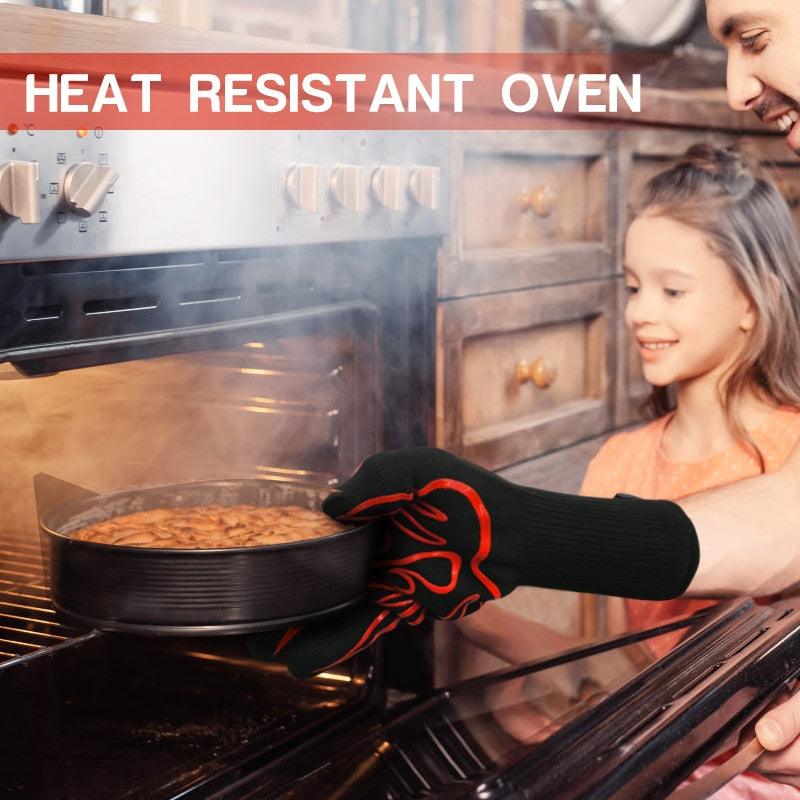 BBQ Oven Gloves High Temperature Resistance Barbecue Cooking Baking Heat Insulation 14 Inch Bracers Microwave Gloves Fireproof Kitchen Gloves for Outdoor Cooking BBQ Barbecue Accessories Stevvex