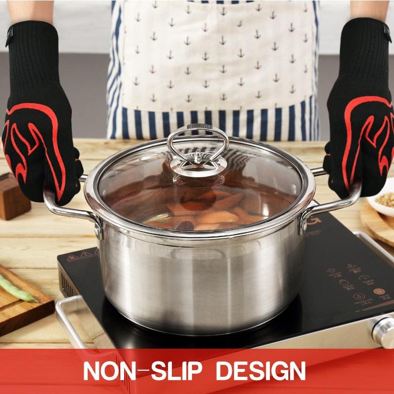 BBQ Oven Gloves High Temperature Resistance Barbecue Cooking Baking Heat Insulation 14 Inch Bracers Microwave Gloves Fireproof Kitchen Gloves for Outdoor Cooking BBQ Barbecue Accessories Stevvex