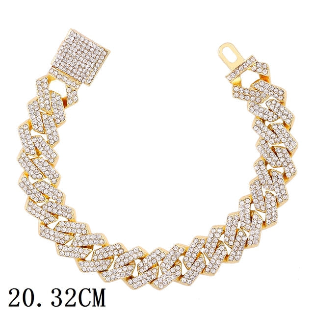 Luxury 12mm Iced Out Cuban Link Chain Bracelet Pi-Mart