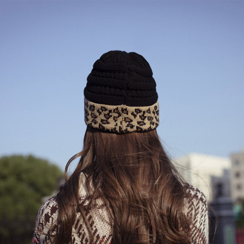 Beanie Women's Warm Leopard Print Knitted Hat Winter Pi-Mart