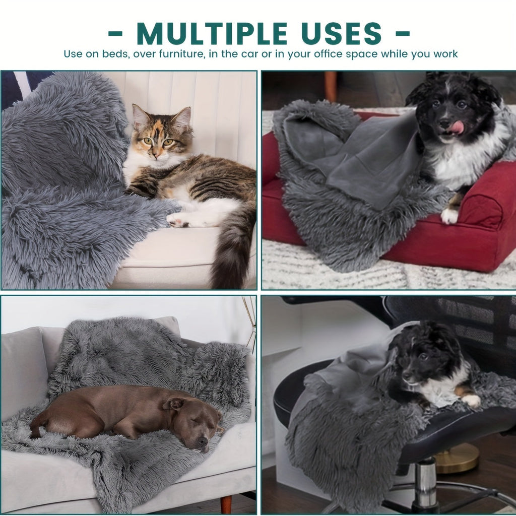 1pc Long Plush Dog Blanket, Soft Dog Throw Blanket, Reversible Dog Calming Bed Mat Sofa Cover Lootquake LLC